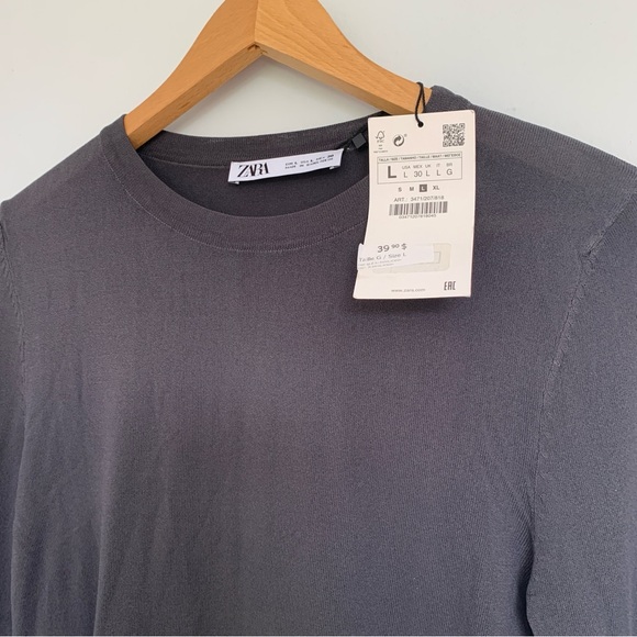 ZARA CHARCOAL LONG SLEEVED TOP NWT - Picture 3 of 8
